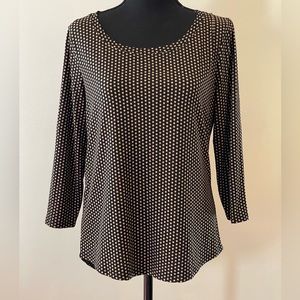 Chicos 0 Black/Tan Polka Dots Back Zipper 3/4 Sleeve Blouse‎